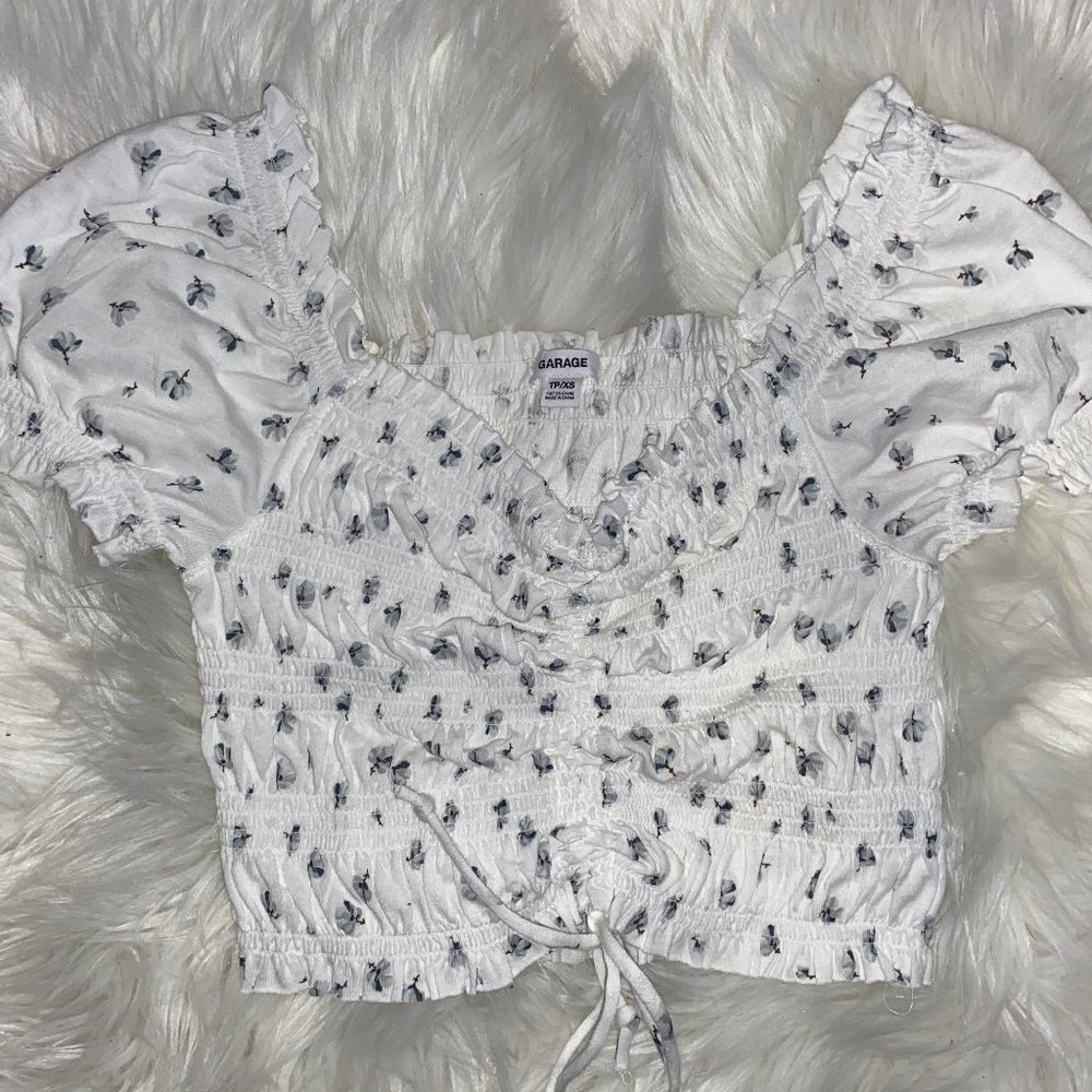 Garage White Ruched Crop Top